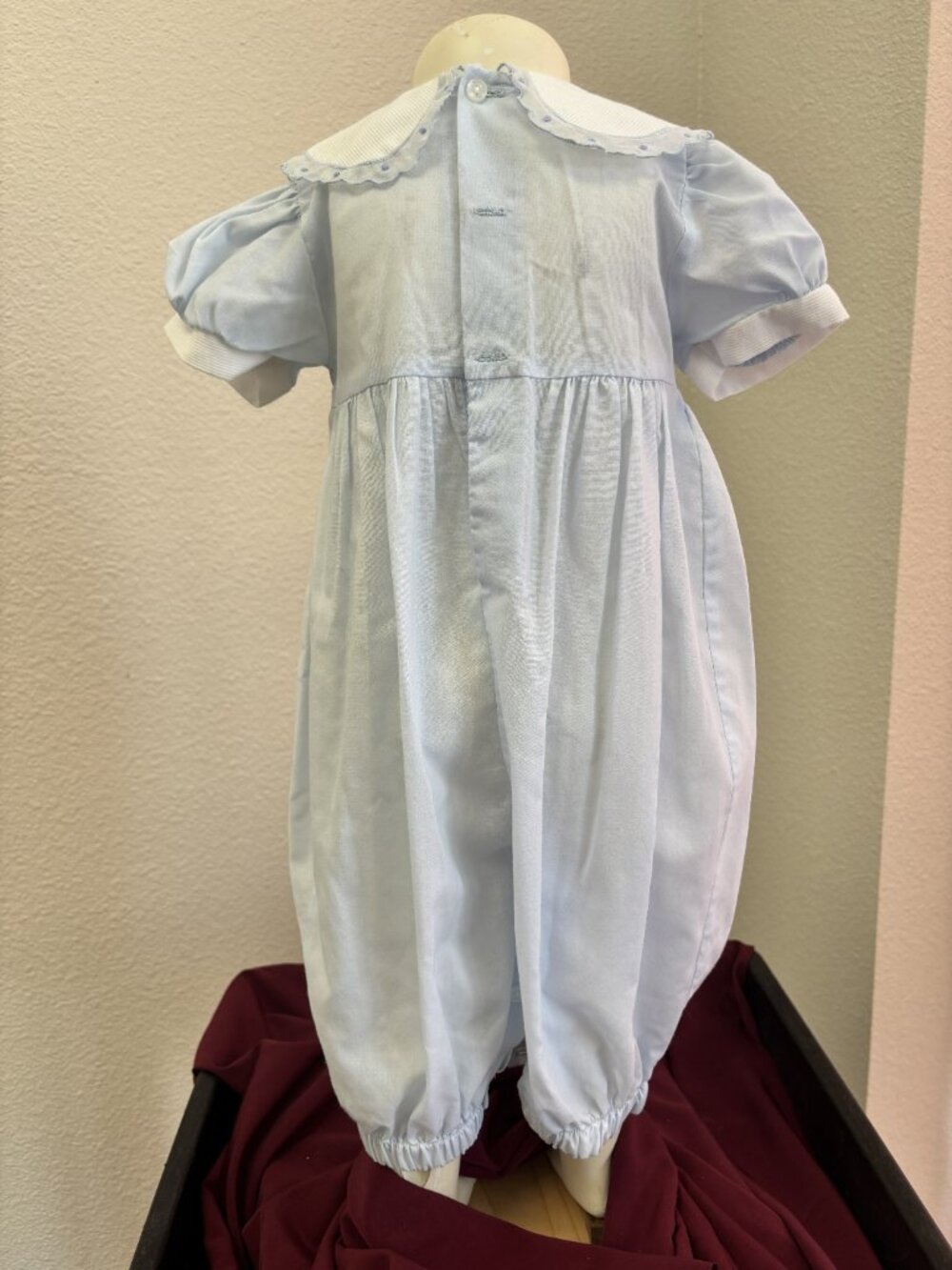 Carriage Boutiques 6M Baby Blue Hand Smocked Bubble Romper Embroidered Heirloom - Picture 3 of 4